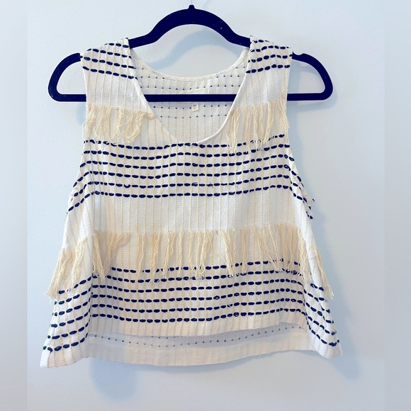 Madewell Lou & Grey Wanderer Cropped Tank in cream threaded detail * fringe - XS - Picture 3 of 7